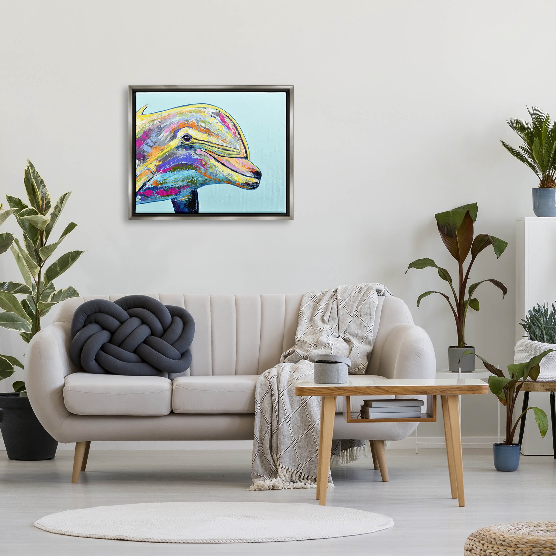 Marine Life Dolphin Turquoise Accent Animals & Insects Graphic Art Luster Gray Framed Art Print Wall Art