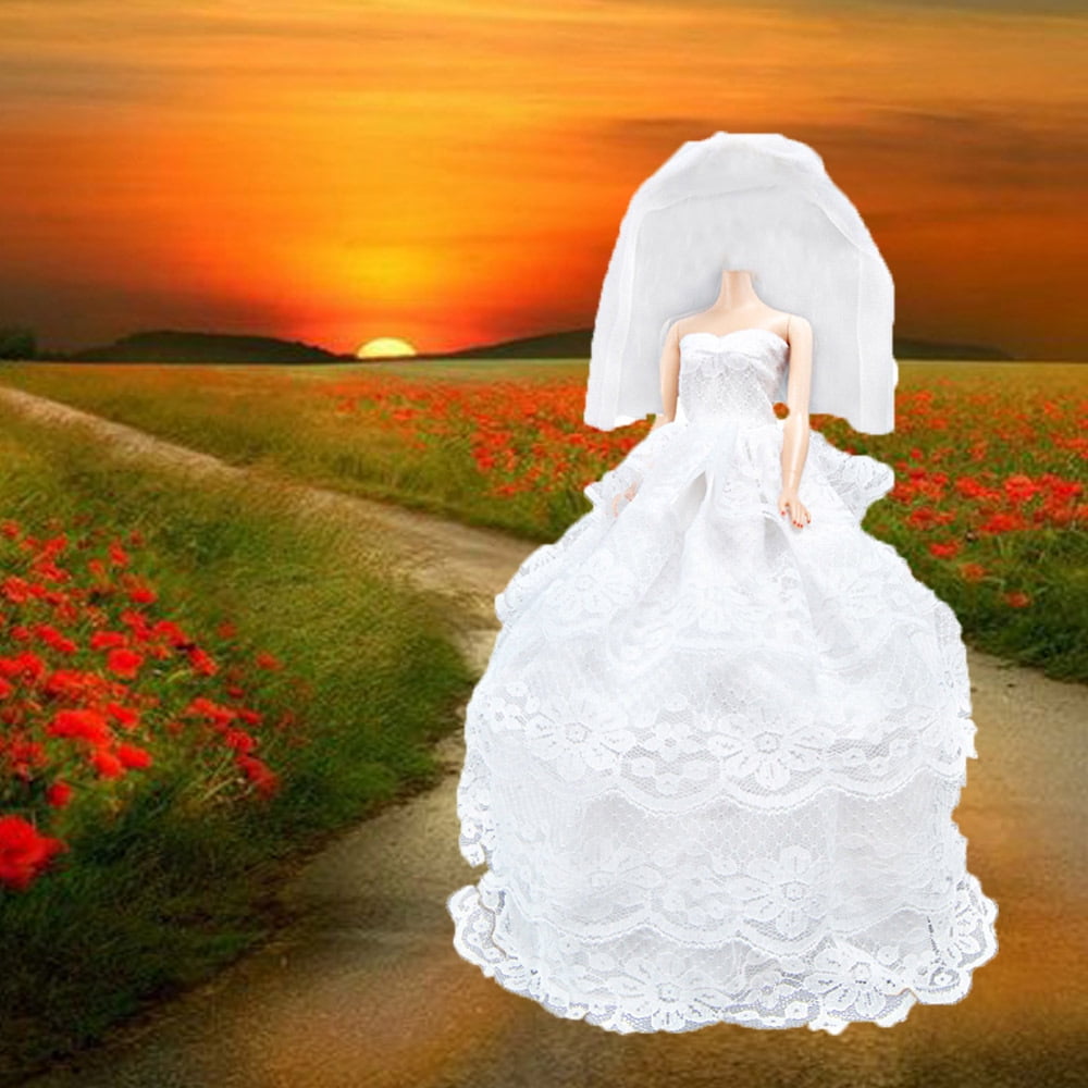 Barbie clothes accessories, doll wedding dress princess dress eve