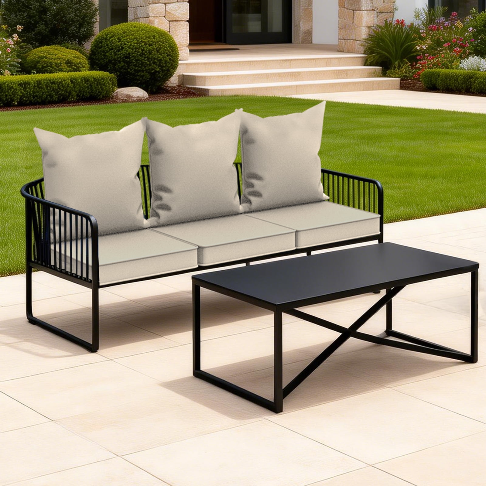Yacona Outdoor Chair Cushions Set, 24x24in Patio Furniture Cushions with Handle, for Patio Furniture Chair Sofa, Beige
