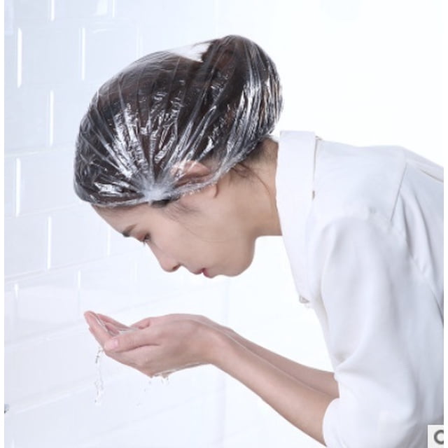 100 Pieces Disposable Shower Caps Bathing Elastic Clear Hair Tanning Protector Hat