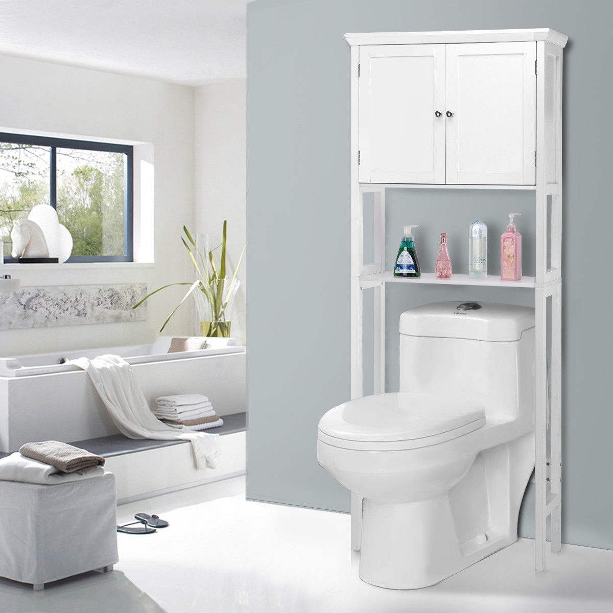 White Collette Wood Bathroom Storage Spacesaver