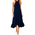 thumbnail image 2 of ClodeEU Women's Halter Neck Smocked Waist Draped Maxi Dress with Ruffle Hem ,Casual Beach Vacation Dress Navy,Women's Plus S, 2 of 5