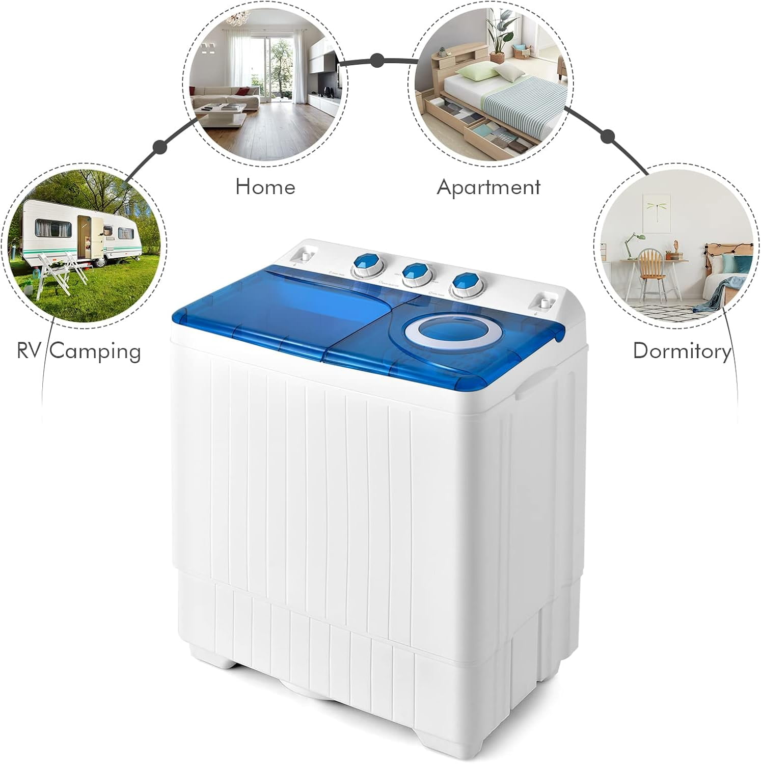 Portable Twin Tub Washing Machine with 26lbs Total Capacity, 18lbs Washer & 8lbs Spinner Combo, Built-in Drain Pump & Timer Knobs for Home Dorm Apartment Use