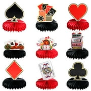 9 Pieces Casino Theme Party Decorations 3D Honeycomb Casino Table Centerpieces Game Night Adult Favor for Casino Poker Red & Black Birthday Party Supplies