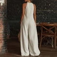 thumbnail image 4 of Womens Boho Halter Jumpsuit Lace Trim Deep V Neck Sleeveless Backless Summer Flowy Beach Casual Wide Leg Long Jumpsuit M, 4 of 5