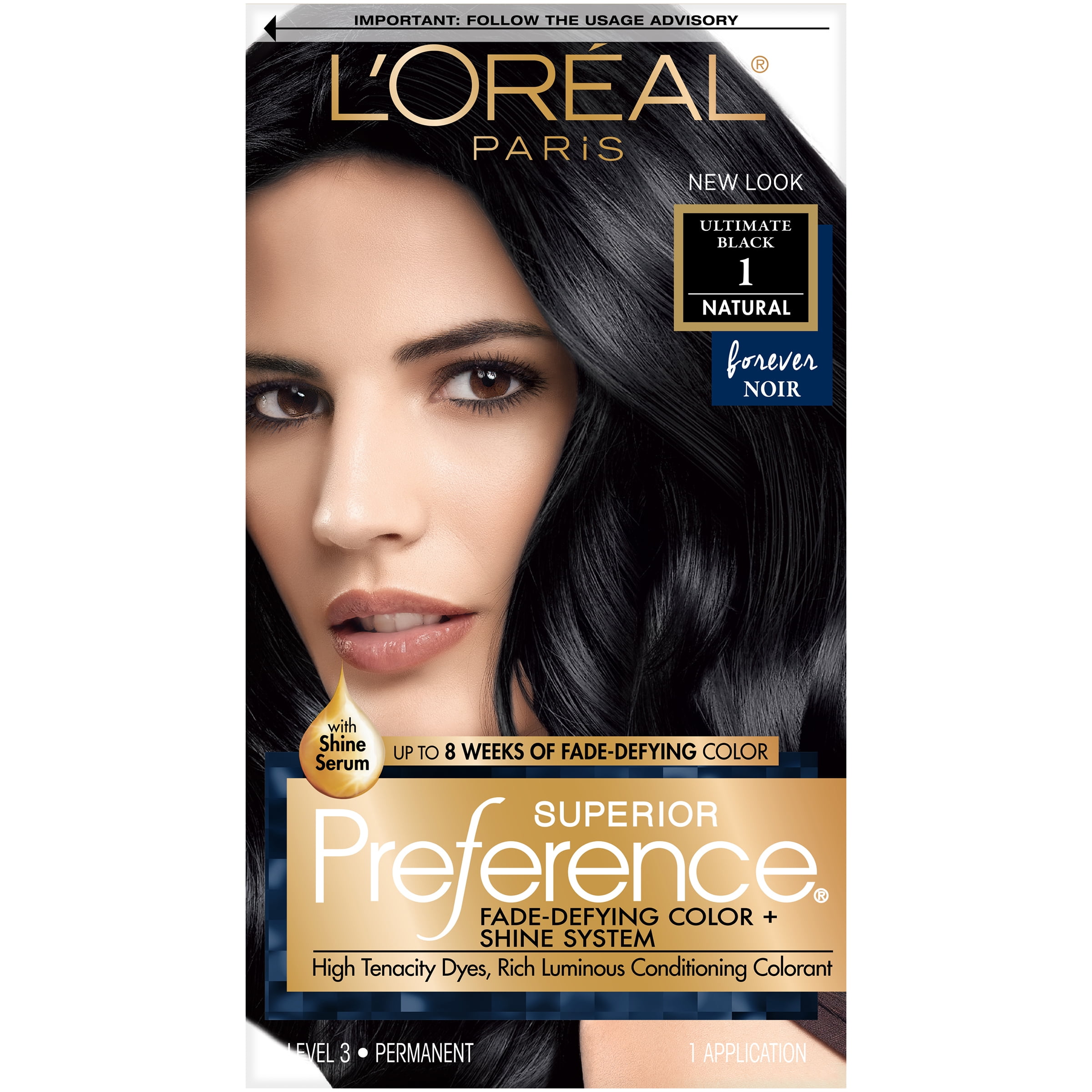 L'Oreal Paris Superior Preference Fade-Defying Shine Permanent Hair Color,   Ultimate Black, 1 Kit 