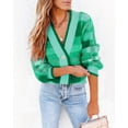 thumbnail image 3 of Womens Long Sleeve Cardigan Sweaters Plaid Fuzzy Knit V Neck Button Down Cardigans, 3 of 6