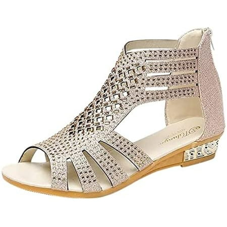 

Sandals for Women Womens Crystal Sandals Hollow Out Open Toe Zip Bohemain Sandals Comfy Beach Sandals Roman Shoes