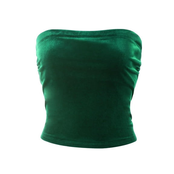 MixMatchy Women's Solid Synthetic Velvet Ruched Side Stretchy Tube Top