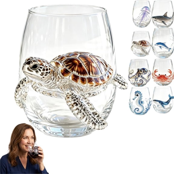 Artisanal Blue Ringed Octopus Glassware,3D Ocean Glass Wine Glass, Artistic Handcrafted Handleless Marine Animal Glass Cup,Beachfront Home Decor Gifts for Ocean Lovers