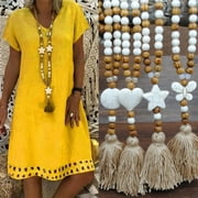 AYYUFE Bohemia Women Handmade Beads Tassels Pendant Chain Sweater Long Necklace