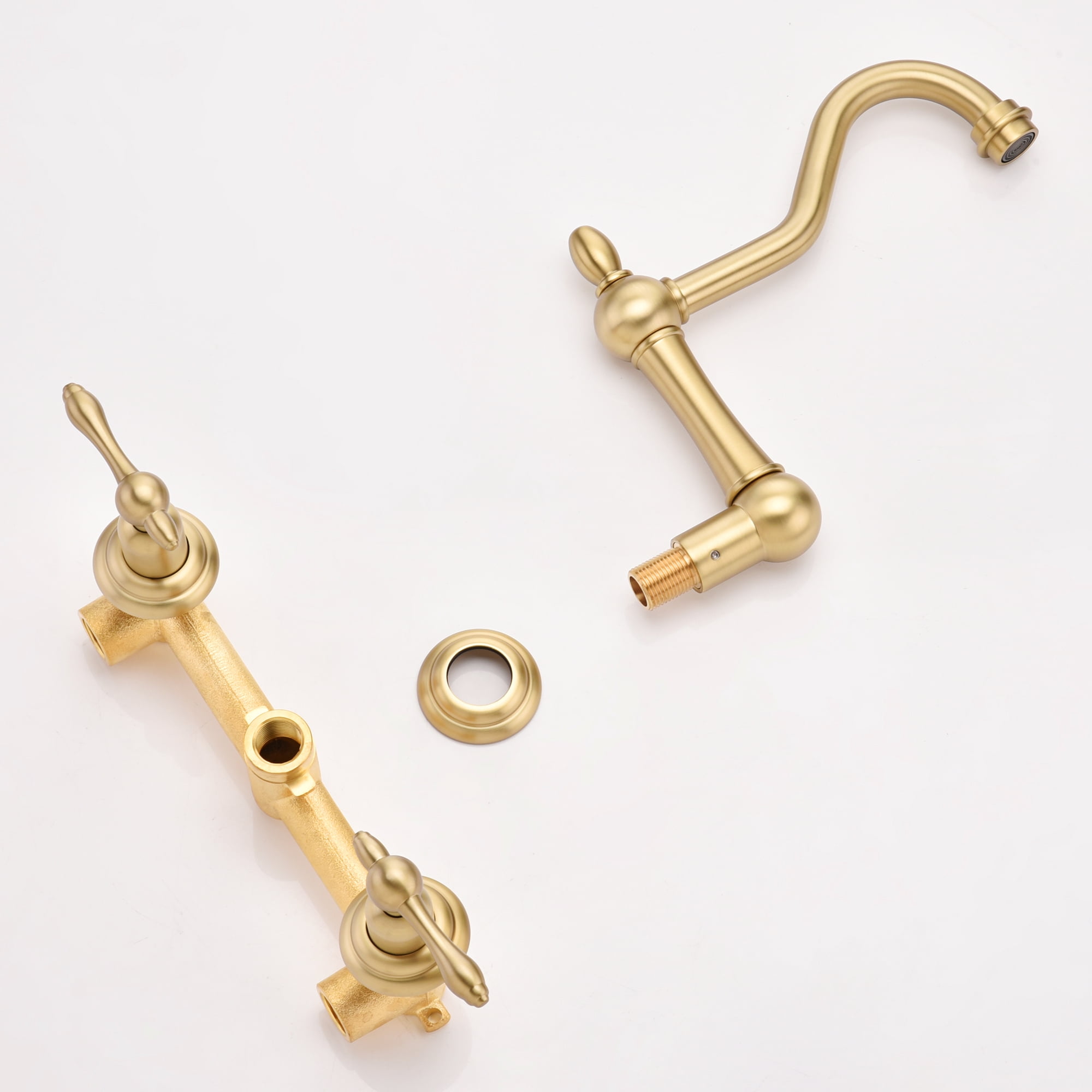 sumerain Vintage Wall Mount Tub Faucet, 8 Inches Center 3 Hole Bathtub Filler Brushed Gold