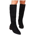 thumbnail image 5 of Womens Chunky Heel Knee High Boots Suede Round Toe Fall Winter Tall Boots Black 8.5(41), 5 of 9