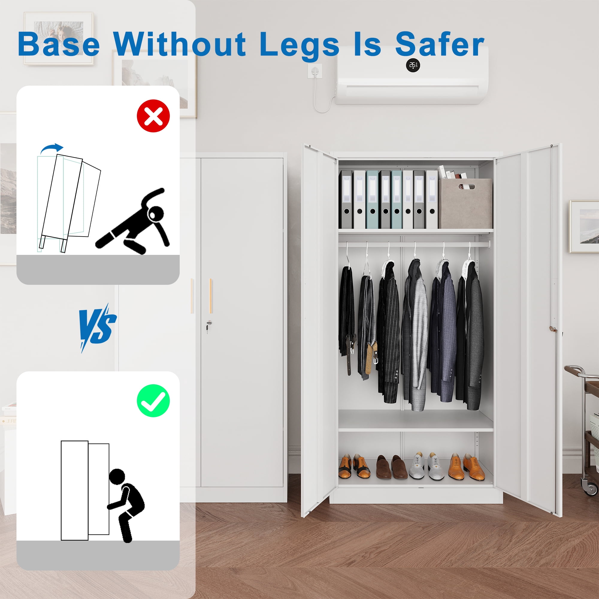 Fesbos Metal Wardrobe Cabinets with Lock, Clothing Locker 72" X 36" X 18" Storage Cabinets for Home Room, Fire Department, Employee,Gym,Government (White)