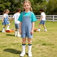 thumbnail image 2 of LRen Overalls for Girls Size 10-12 Summer Denim Shortsalls+ Solid Color Top+Socks 3Piece Set Loose Fit Cotton Daily Wear Stretchy Denim Rompers With Pockets, 2 of 7