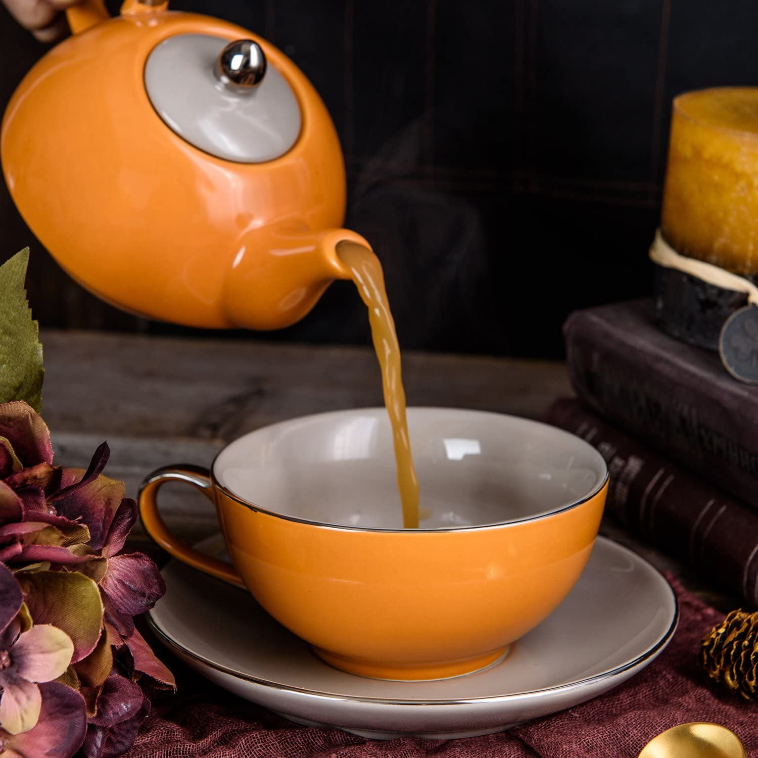 Artvigor 1-Piece Porcelain Tea Pot Light Green Teapot Teacup and