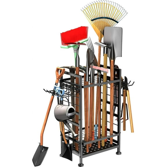 3 Tier Garden Tool Organizer, Garage Storage and Organization, Metal Yard Tools Storage up to 78 Tools, Heavy Duty Garden Tool Organizer for Garage, Yard, Patio, Shed, Indoors and Outdoors, Black