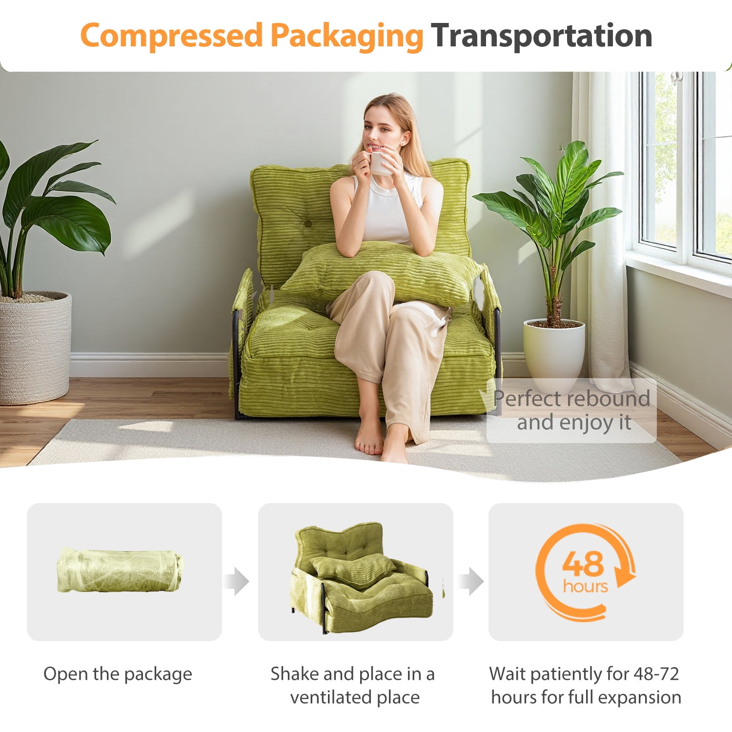 GOODONE Convertible Floor Sofa,Bean Bag Sofa with Pillows,Multifunctional Lazy Sofa with Pillows,Adult Reading Chair,Suitable for Bedroom or Living Room,Green,Single