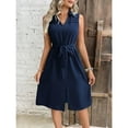 thumbnail image 4 of MLDRA Women's Dresses Midi Sundress Belted Shirt Sleeveless V-Neck Flowy Beach Skirt 2025 Spring Summer Casual Navy, 4 of 8