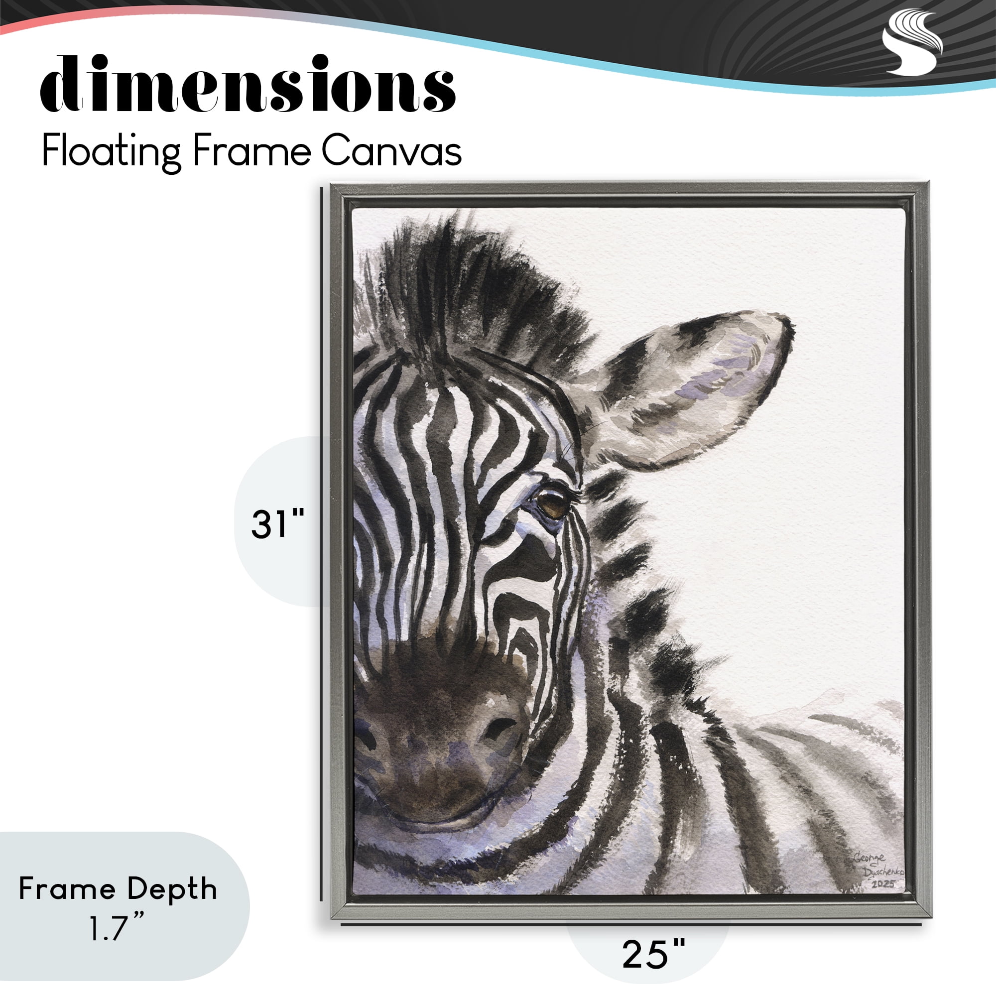 Stupell Industries Zebra Portrait on White Gray Framed Floater Canvas Wall Art, design by George Dyachenko