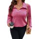 thumbnail image 2 of Suéter de Punto Informal de Talla Grande para Mujer, Cuello en V, Solapa, Color Liso, Camisa de Larga. Rosa 4XL, 2 of 8