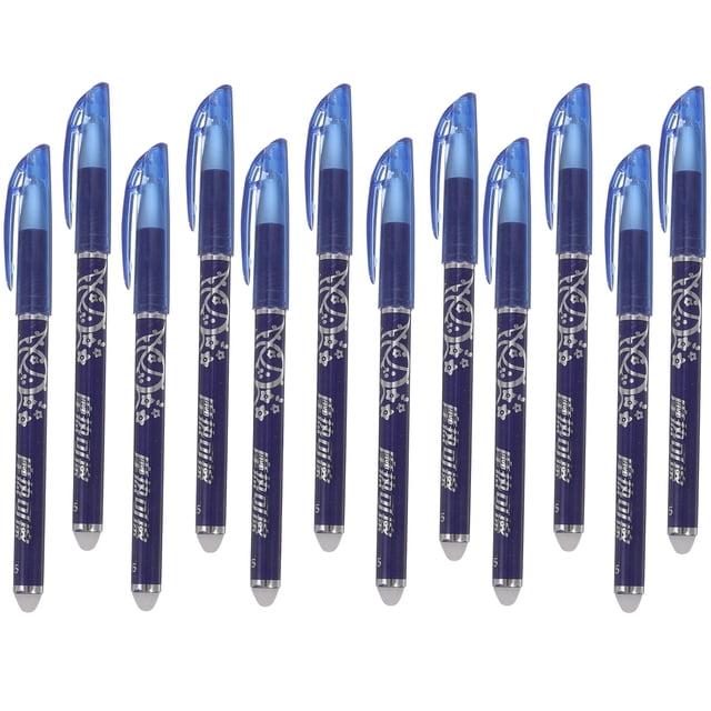 Juego de 12 bolígrafos borrables portátiles de tinta azul para escribir, para exámenes, repuestos de oficina y trabajo.