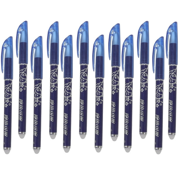 Juego de 12 bolígrafos borrables portátiles de tinta azul para escribir, para exámenes, repuestos de oficina y trabajo.