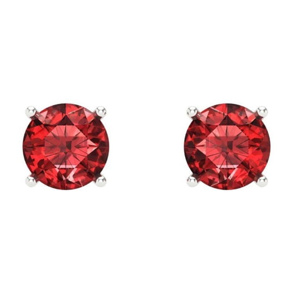0.5 ct Screw-Back Stud Earrings for Women | 4.0mm Round Cut Natural Garnet | 18K White Gold