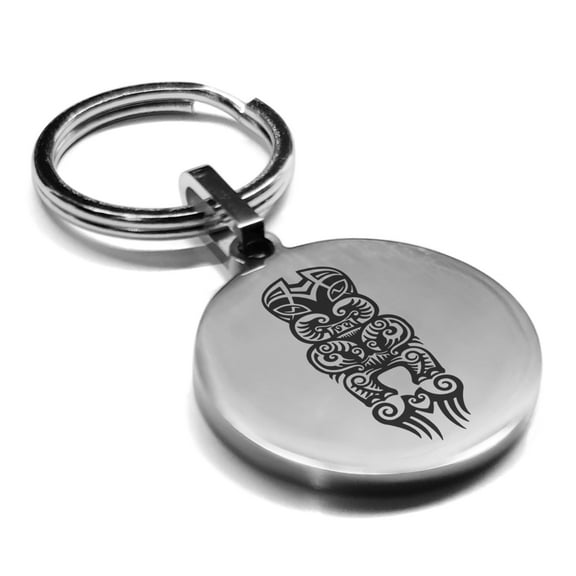 Stainless Steel Taniwha Maori Symbol Round Medallion Keychain Circle Ring
