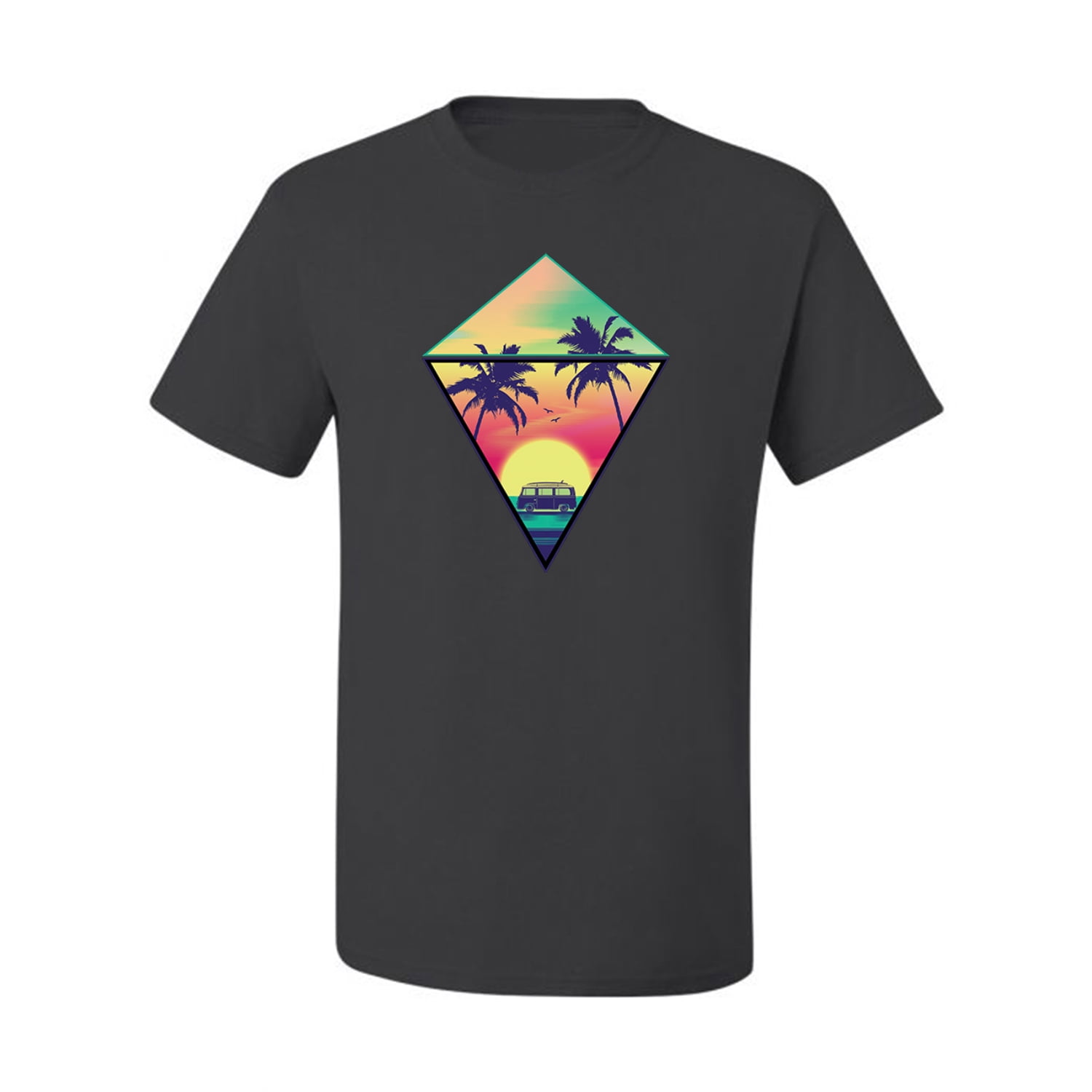 Wild Bobby, Surfing Van at the Beach Sunset Paradise, Streetwear, Men Graphic Tees, Charcoal, 5XL