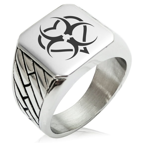 Tioneer Stainless Steel Biohazard Love Heart Geometric Pattern Biker Style Polished Ring