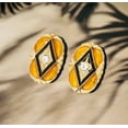 thumbnail image 2 of Vintage clip on 1" gold, black and clear stone button style earrings, 2 of 4