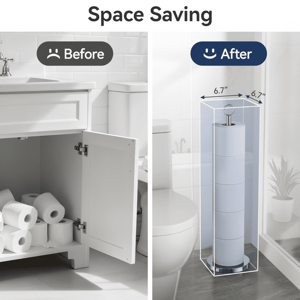Free-Standing Toilet Paper Holder with Spare Roll Storage, Durable Stainless Steel Bathroom Organizer for Convenient Reserve Function