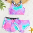 thumbnail image 2 of Staki Girls' Bikini Three Piece Set Girls Swimsuits 3 Piece Bathing Suit Allover Printed Criss Cross Bikini Set with Cover Up Skirt Beach Swimwear 7-10Y 11-12Y(Purple,11-12 Years), 2 of 6