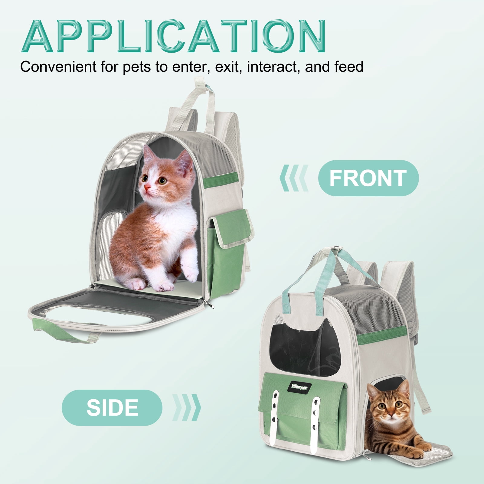 Cat Backpack Carrier, Breathable Pet Hiking Backpack Travel Bag for Cats or Small Dogs Green