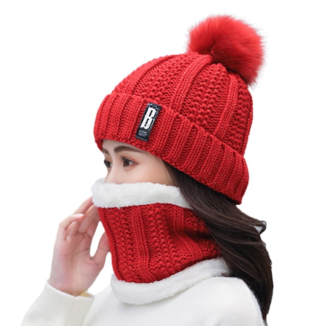 GDREDA Unisex Winter Knit Warm Hats and Scarf Set - Purpose Ear and Windproof Design for Cold Weather Red,One Size