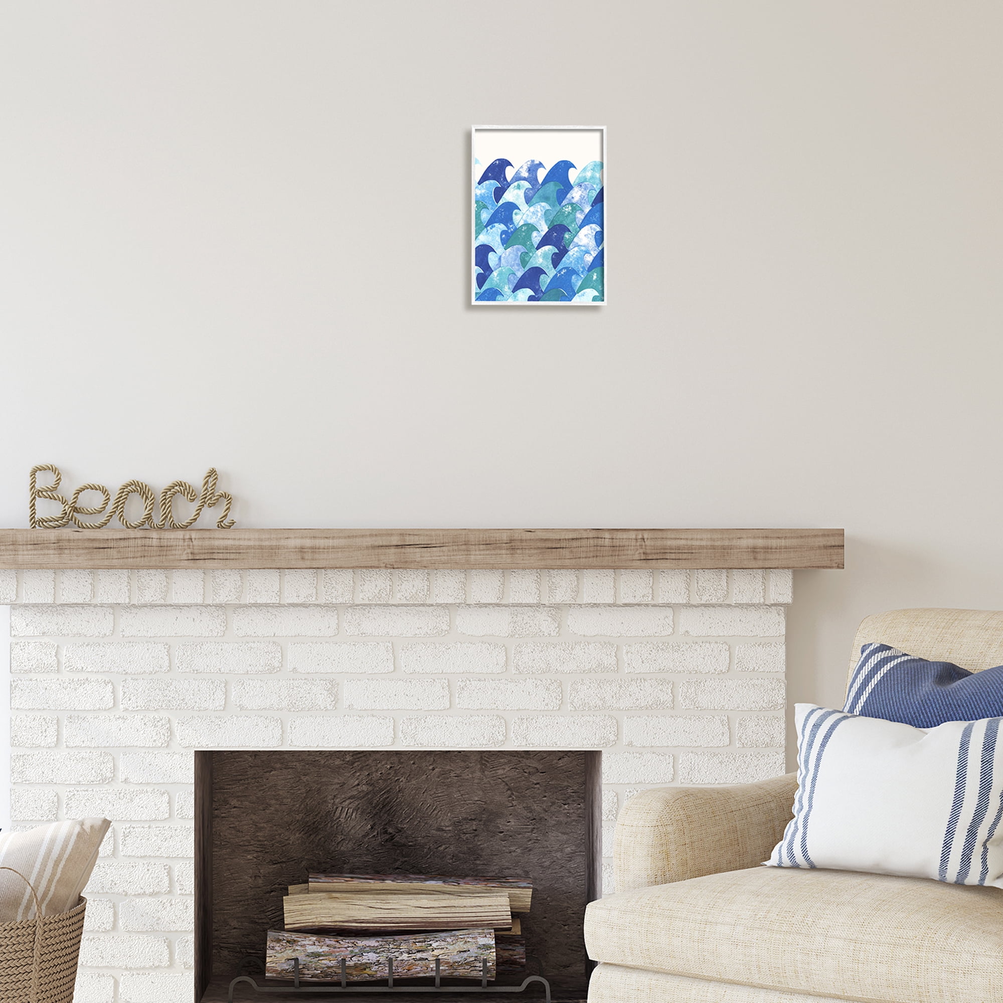 Stupell Industries Abstract Sea Waves Abstract Painting White Framed Art Print Wall Art, 11 x 14