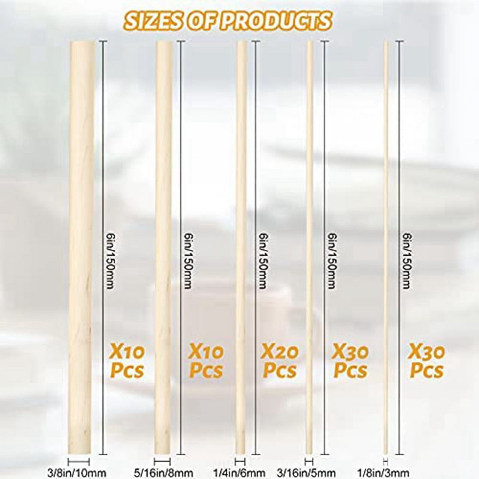 500 Pieces Dowel Rods Wooden Dowel Rod Craft Wood1/8,3/16,1/4,5/16,3/8X6Inch Sticks for Crafting DIY Wedding Ribbon Wand