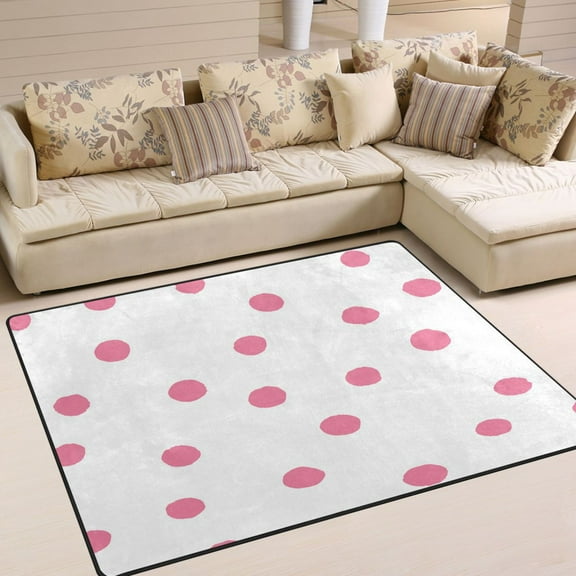 Yayeee Area Rugs for Living Room 5.2'x4' Non Slip Washable Bedroom Floor Carpet, Pink Polka Dots