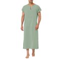 thumbnail image 1 of INSPIRE CHIC Men's V-Neck Short Sleeves Cotton Side Split Long Nightshirt M Light Green, 1 of 5