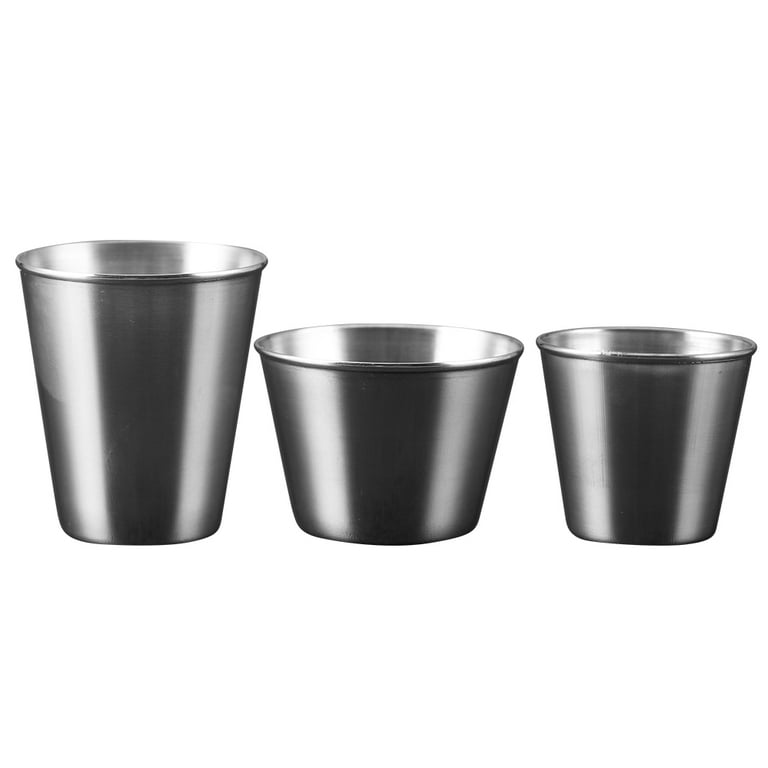 4pcs Stainless Steel Food Dipping Bowl Sauce Cup Seasoning Dish Saucer Appetizer Plates Ketchup Sauce Container (Size S + Size M + 2pcs Size L), Size