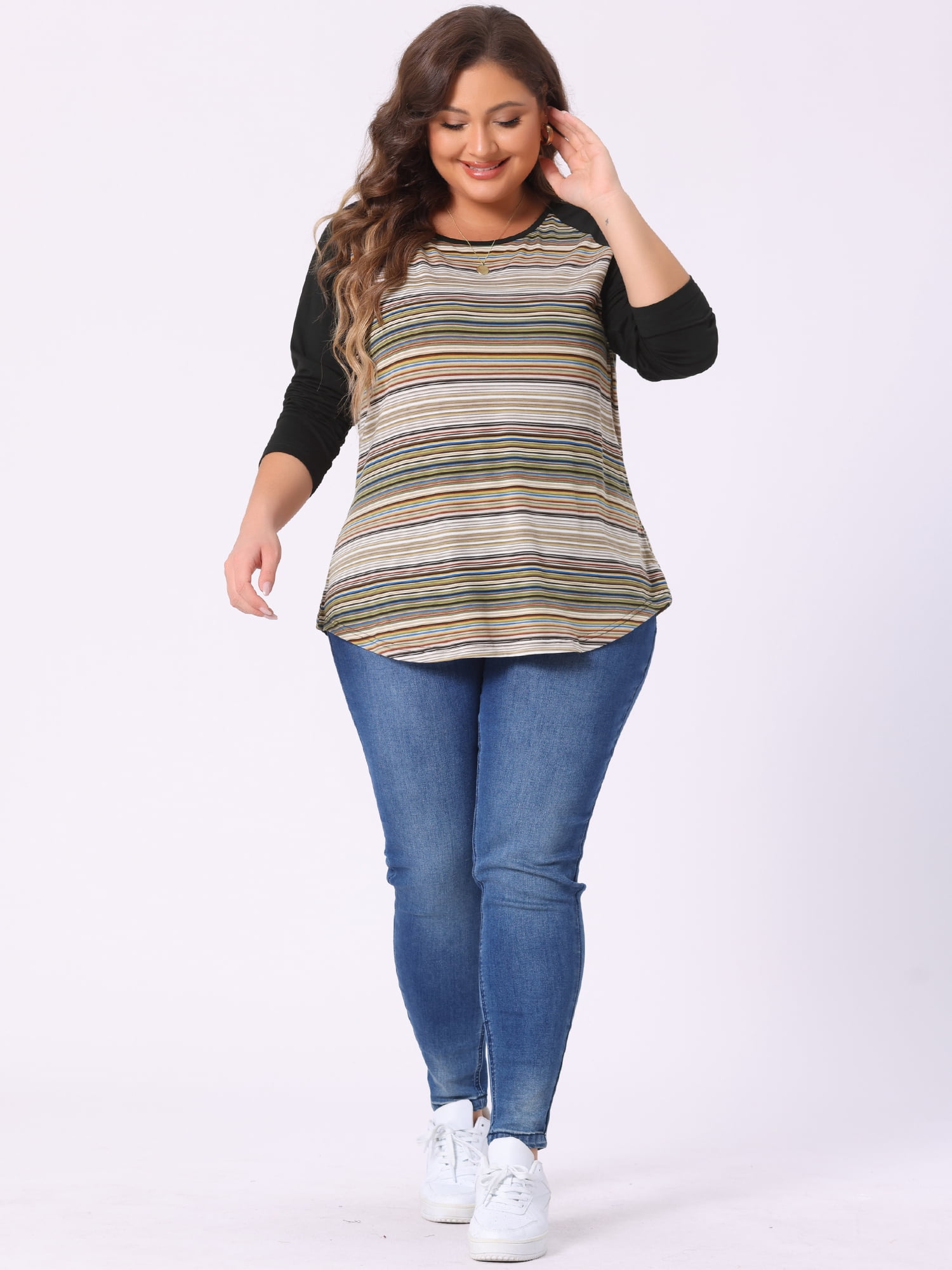 DARING DIVA Women's Plus Top Long Sleeve Relaxed Fit T-Shirt Blouse 4X Green