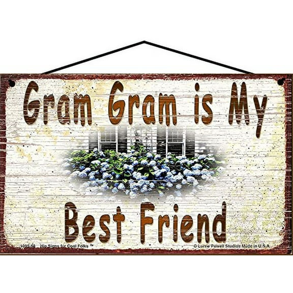 5x8 Gram Gram is My Best Friend Hydrangea Floral Decorative Sign - Vintage Style Hanging Wall Art for Grandmother's Home, Ideal Gift for Celebrating the Grandma-Grandchild Relationship