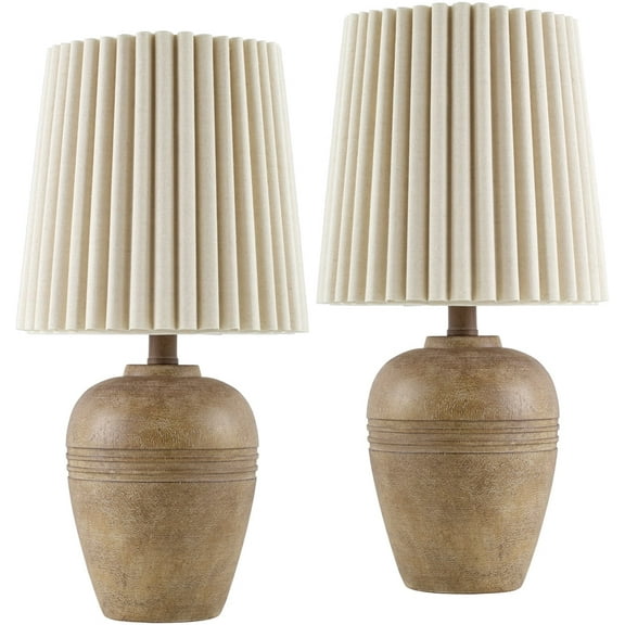 Livabliss Kakisa Traditional Accent Table Lamp, 19-inch, Brown with Wheat Shade (Set of 2)