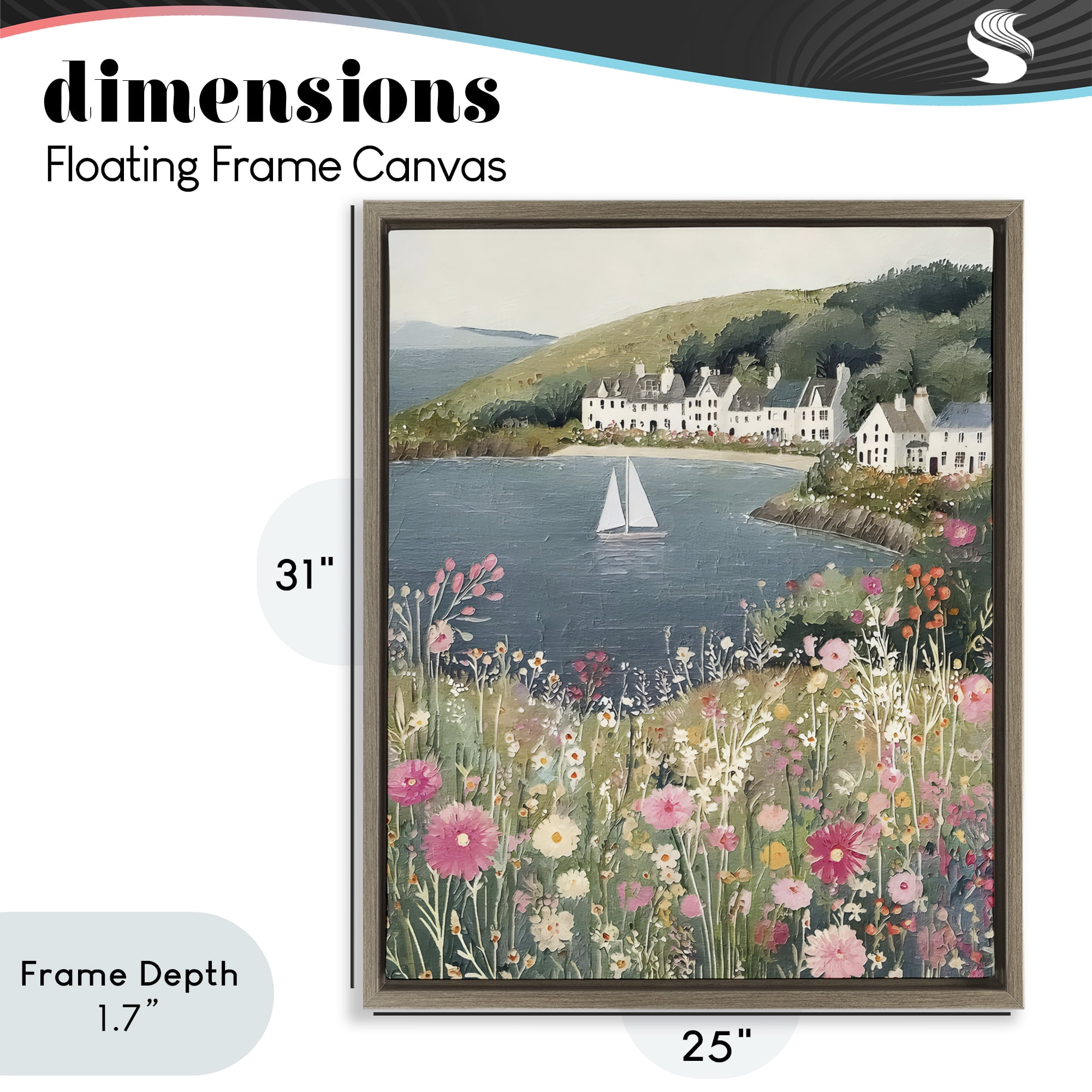 Stupell Industries Clifftop Meadow & Sailboat Brown Framed Floater Canvas Wall Art, design by Riley B