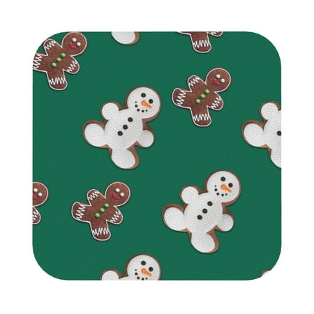 

Matuu Gingerbread Snowman Cookies for Cup Coasters Set of 6 Leather Coasters Desk Coasters for Office Measures 4” x 4” Square