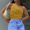 thumbnail image 5 of Women's Summer One Shoulder Crop Tops Sleeveless Solid Color Ruched Tank Tops Vest Blouses for Beach, Holiday, 5 of 7