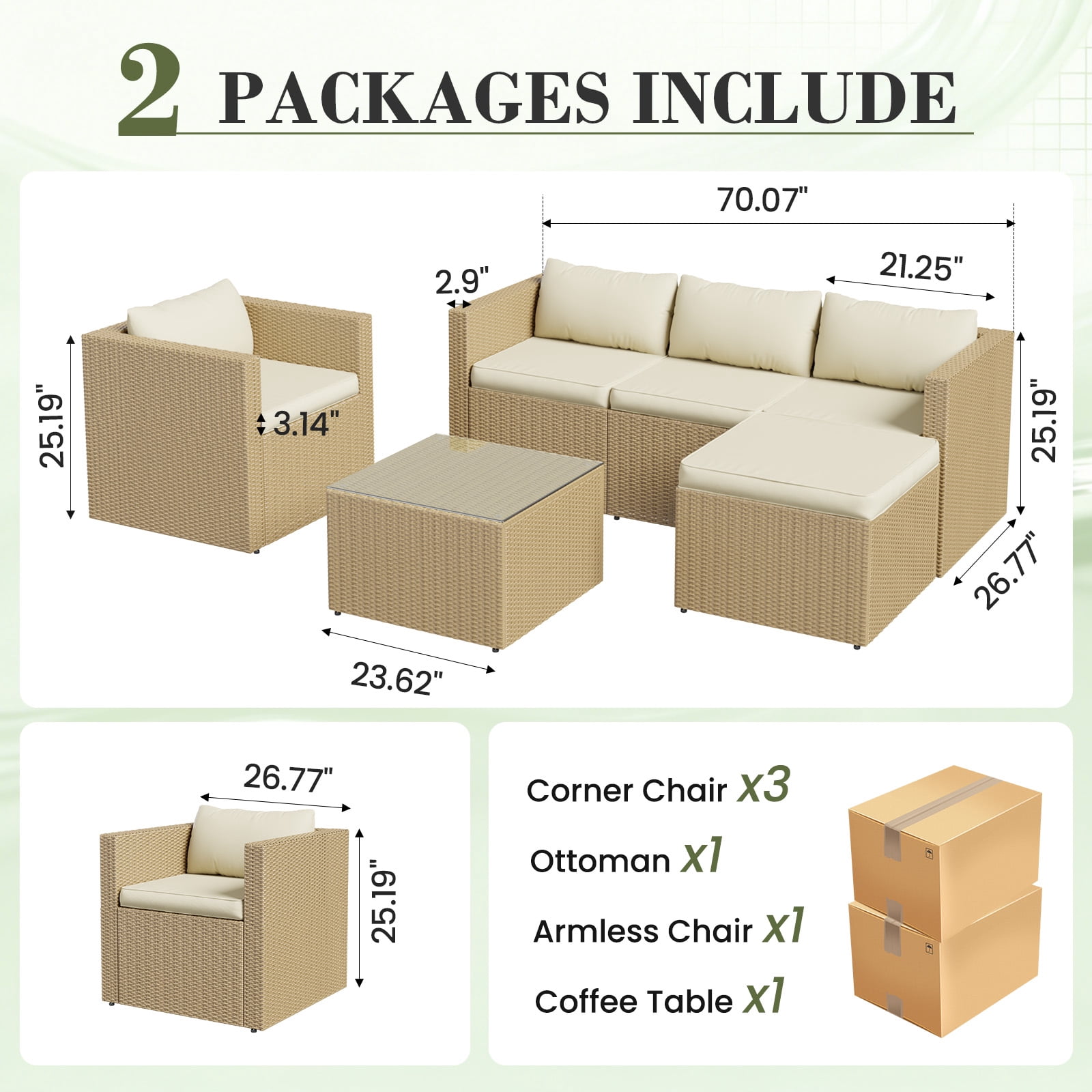 AMOPATIO 6-Piece Patio Furniture Set, Outdoor Patio Sectional Furniture All-Weather Rattan Wicker Patio Conversation Set Outdoor Furniture for Backyard Balcony,Beige