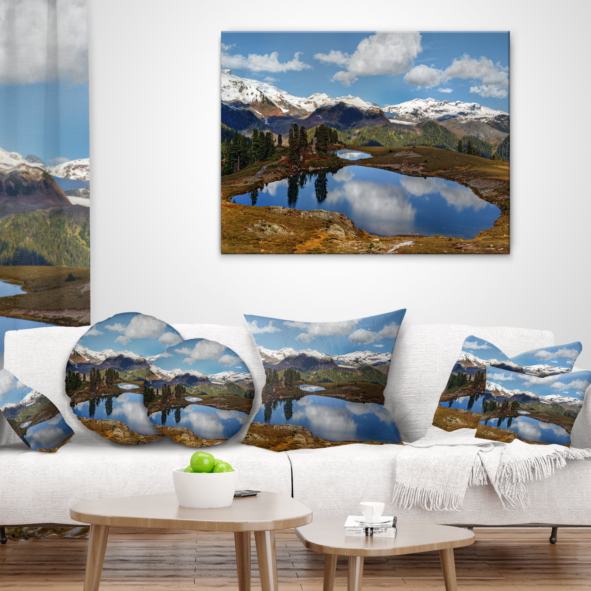 Designart Lake with Pine Trees Reflecting Sky - Landscape Printed Throw Pillow - 16x16
