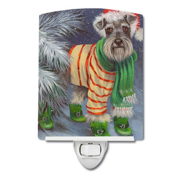 Caroline's Treasures PPP3160CNL Schnauzer Christmas Green Boots Ceramic Night Light, 6x4x3", multicolor